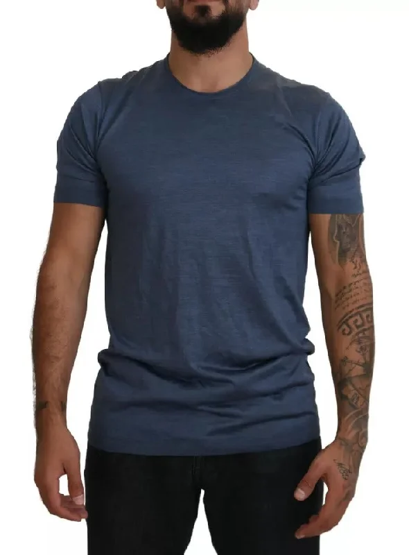 Dolce & Gabbana blue Silk Men Short Sleeves Men's T-shirt (Pre-Owned)