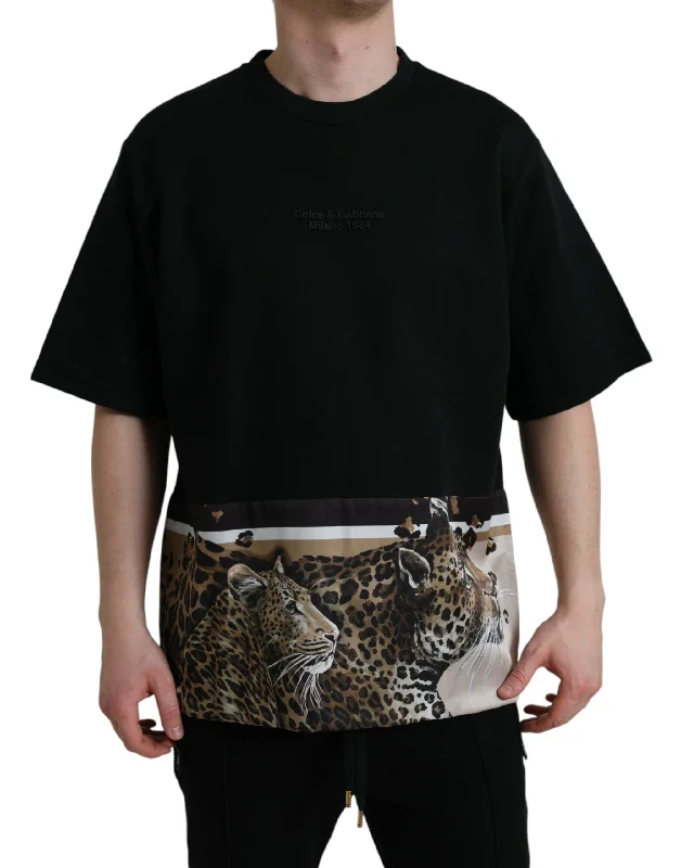 Dolce & Gabbana Elegant Leopard Print Crew Neck Men's Tee