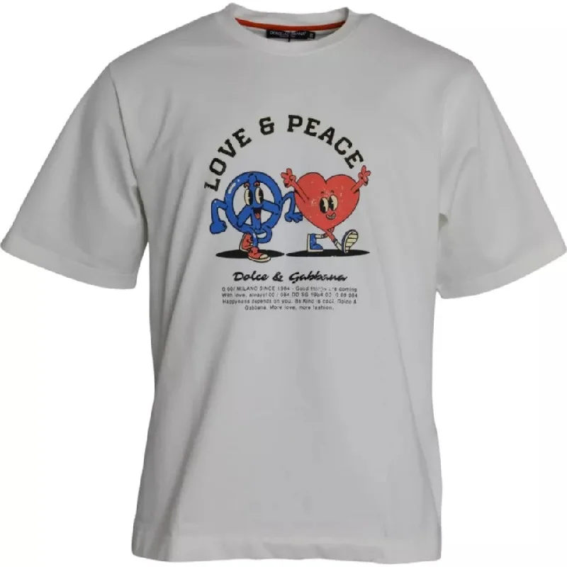 Dolce & Gabbana  Love & Peace Cotton Round Neck Men's T-shirt (Pre-Owned)