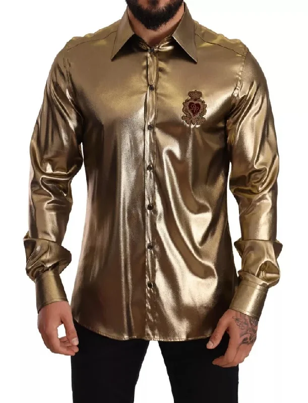 Dolce & Gabbana Metallic  DG Embroide Crown Silk Top Men's Shirt (Pre-Owned)