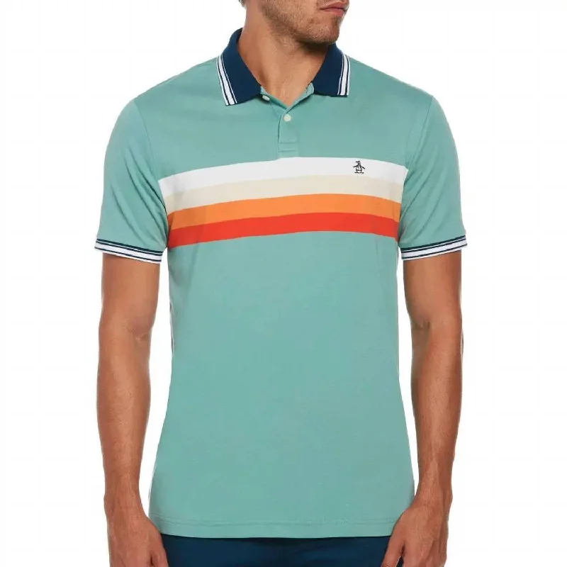 Interlock Chest Stripe Polo Shirt In Oil Blue/green