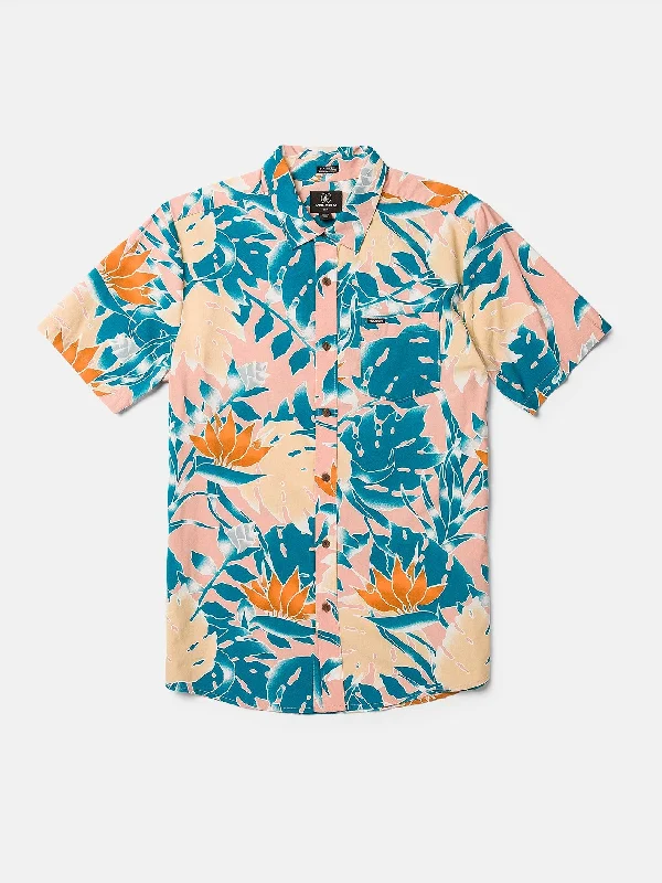 Leaf Pit Floral Short Sleeve Shirt - Salmon