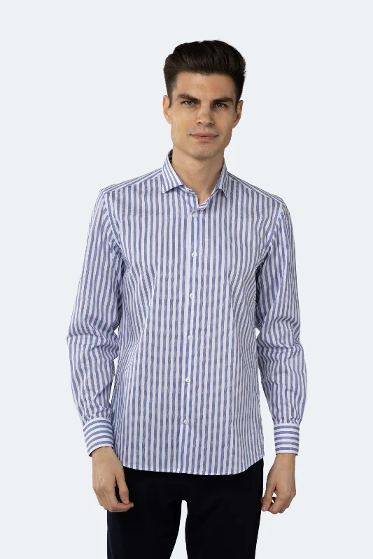 Leo White and Navy Stripe Jacquard Shirt