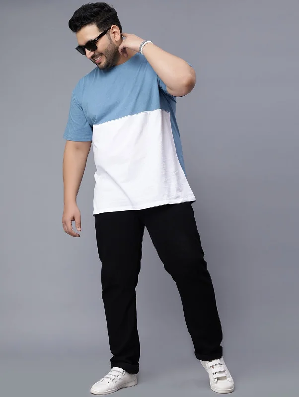 Light Blue & White Color Block Plus Size T-shirt