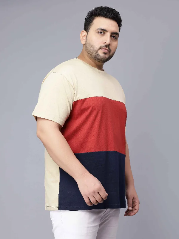 Beige Triple Color Block Plus Size T-shirt