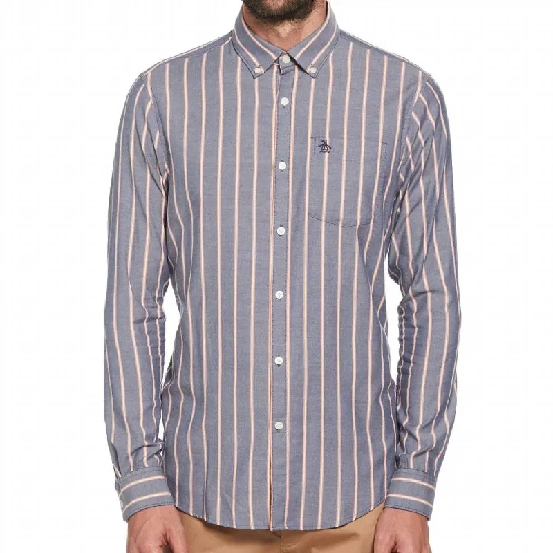 Long Sleeve Vertical Stripe Shirt In Dress Blue