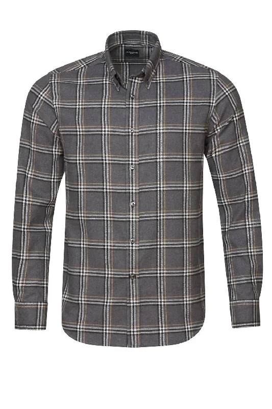 Men Brushed Cotton Button Down Shirt In Charcoal