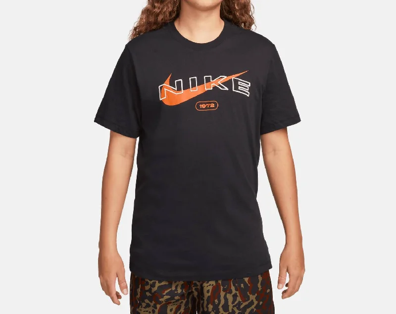 Men's Big Swoosh Embroidered Logo 1972 T-Shirt In Black/white-Orange