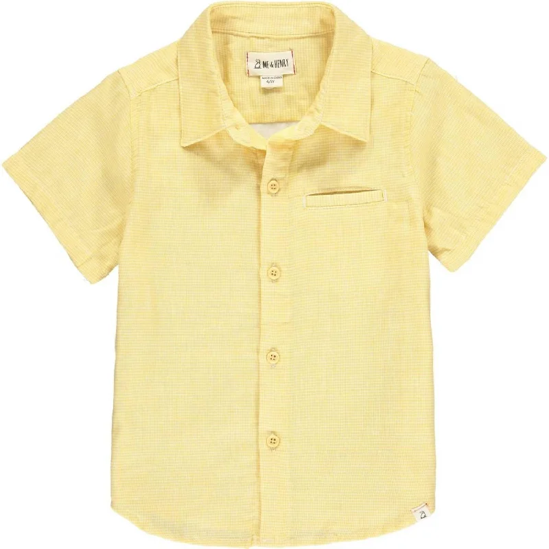 Men's Newport Button Down Shirt In Gold Micro Plaid