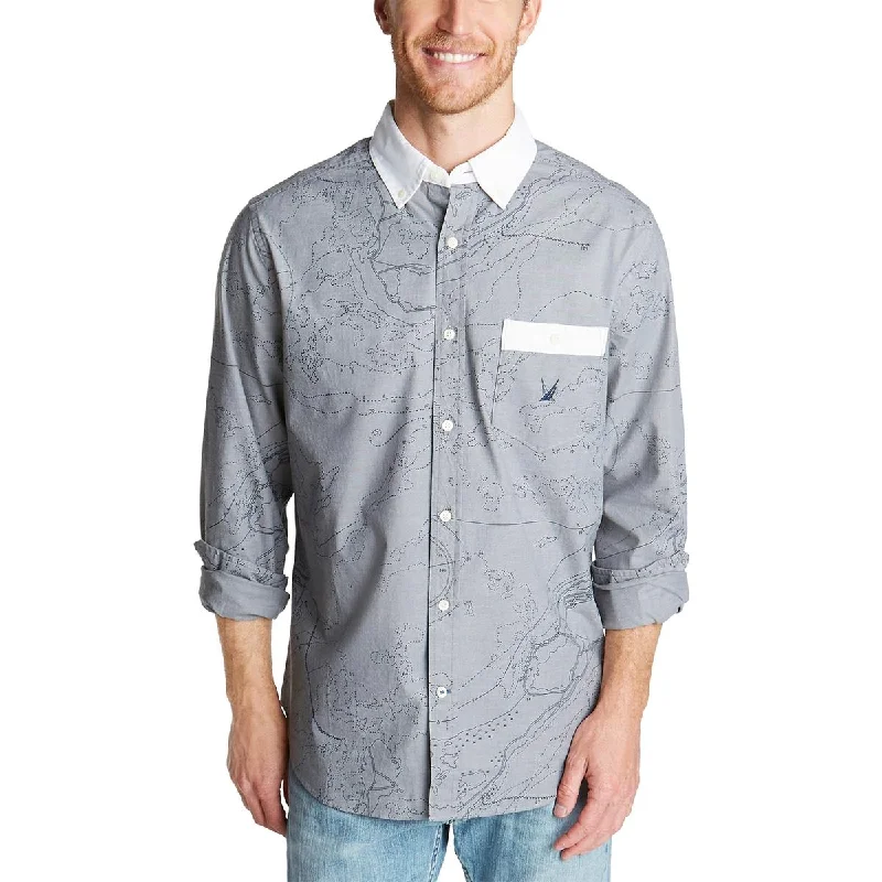 Mens Oxford Map-Print Casual Shirt