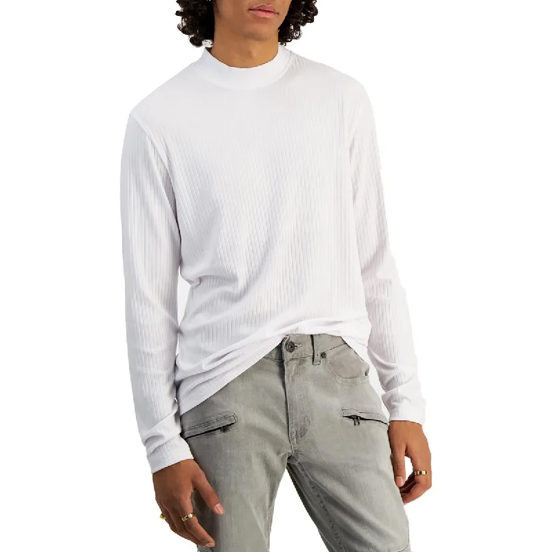 Mens Ribbed Knit Mock Neck T-Shirt