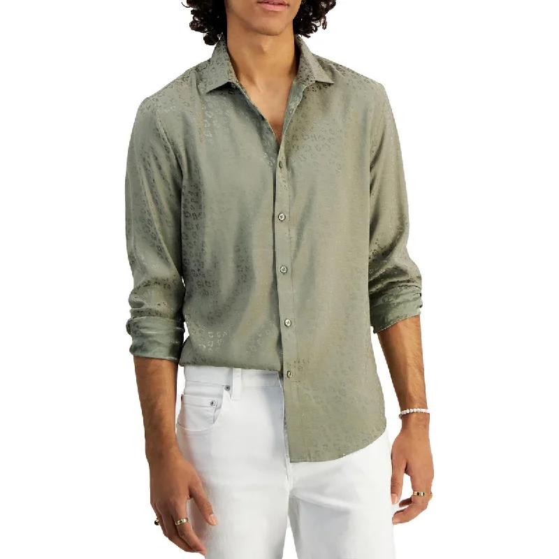 Mens Shimmer Collared Button-Down Shirt