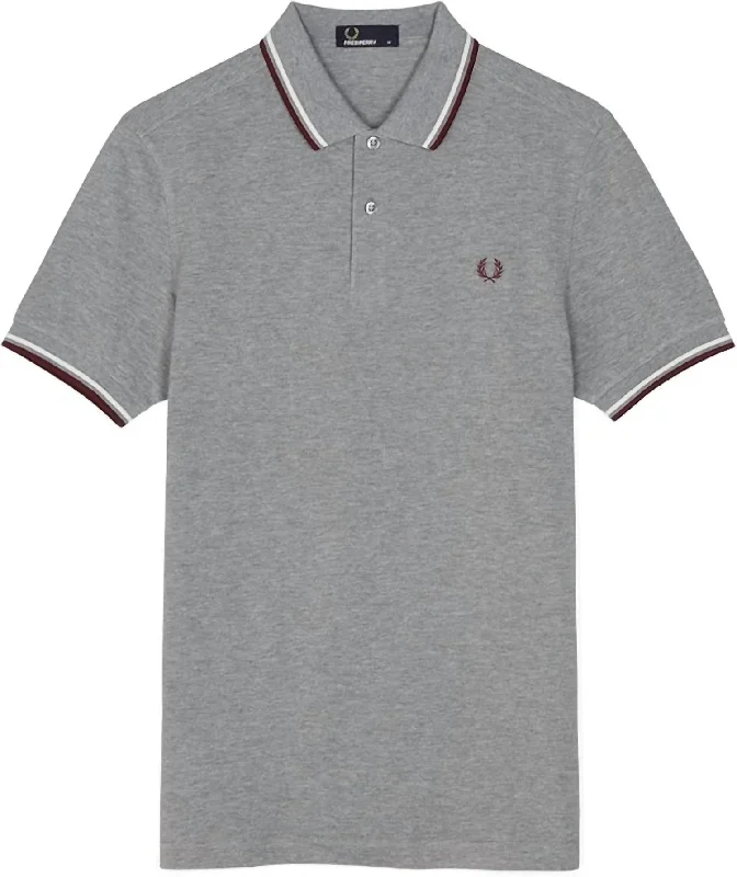 Men's Twin Tipped Polo Shirt In Light Grey/white/brown