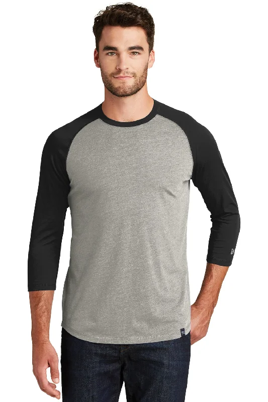 New Era Mens Heritage 3/4 Sleeve Crewneck T-Shirt - Black/Heather Rainstorm Grey