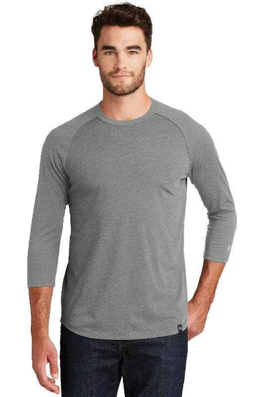 New Era Mens Heritage 3/4 Sleeve Crewneck T-Shirt - Heather Shadow Grey - Closeout