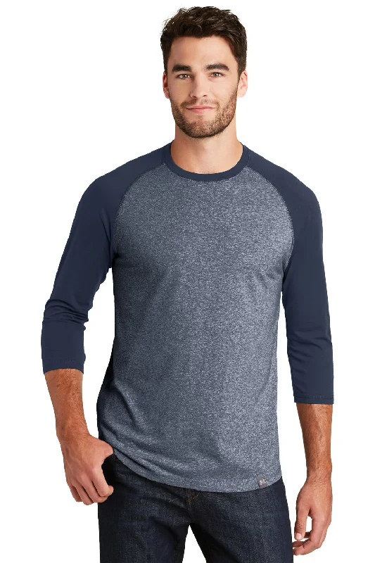 New Era Mens Heritage 3/4 Sleeve Crewneck T-Shirt - Navy Blue/Navy Blue Twist