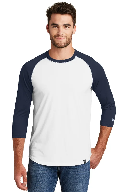 New Era Mens Heritage 3/4 Sleeve Crewneck T-Shirt - Navy Blue/White