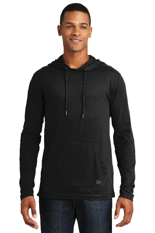 New Era Mens Performance Moisture Wicking Long Sleeve Hooded T-Shirt Hoodie - Black - Closeout