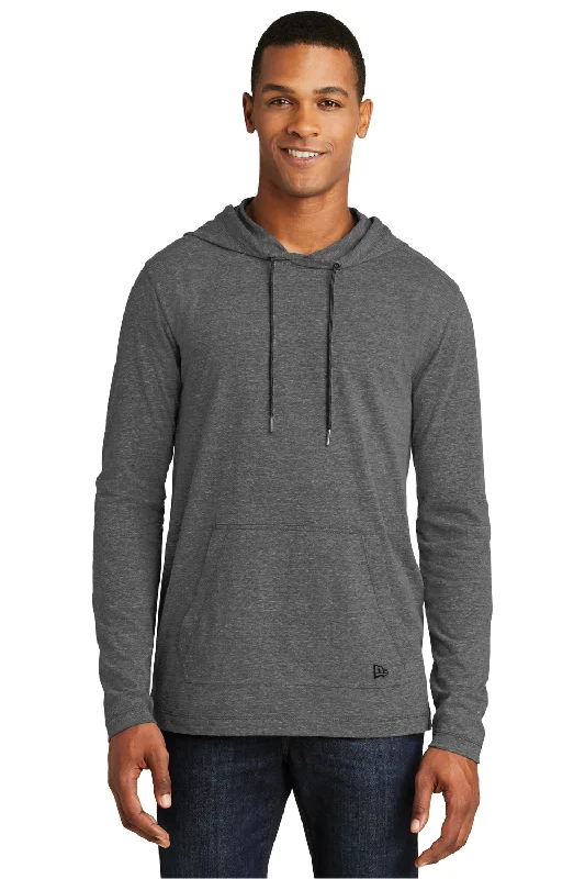 New Era Mens Performance Moisture Wicking Long Sleeve Hooded T-Shirt Hoodie - Dark Graphite Grey - Closeout