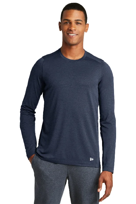 New Era Mens Series Performance Moisture Wicking Long Sleeve Crewneck T-Shirt - Navy Blue