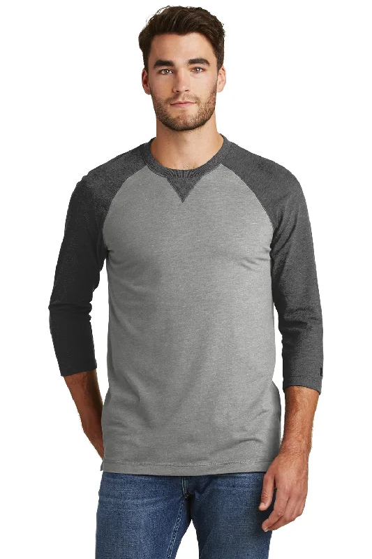 New Era Mens Sueded 3/4 Sleeve Crewneck T-Shirt - Heather Shadow Grey/Heather Black