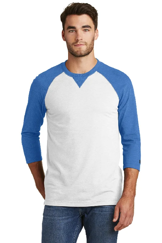 New Era Mens Sueded 3/4 Sleeve Crewneck T-Shirt - White/Heather Royal Blue