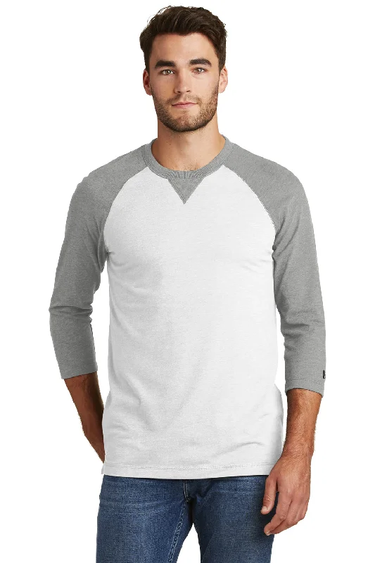 New Era Mens Sueded 3/4 Sleeve Crewneck T-Shirt - White/Heather Shadow Grey