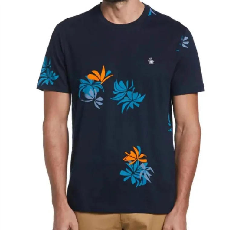 Organic Cotton Floral Print Tee In Dark Sapphire