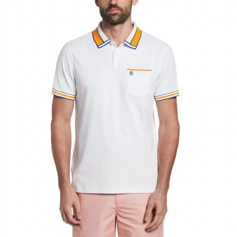 Organic Stripe Cotton Polo Shirt In Bright White