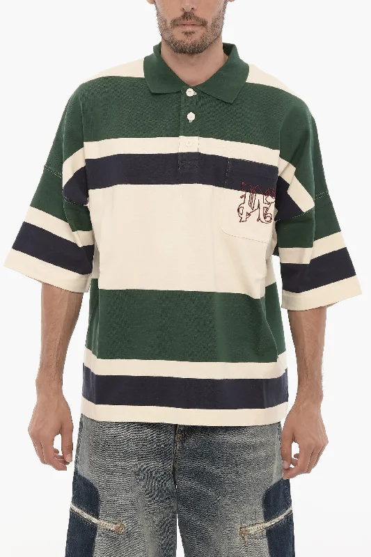 Palm Angels Striped Oversized Fit Polo Shirt with Breast Pocket