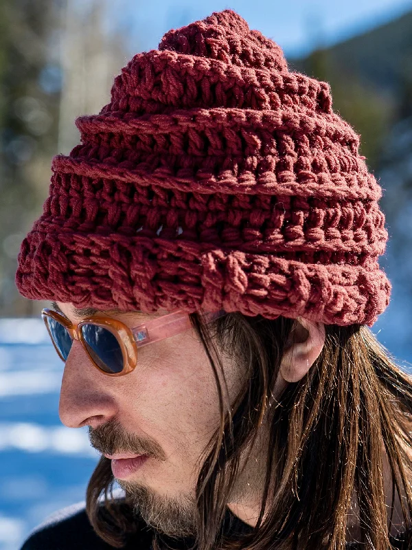 Mens Rav Crochet Knit Beanie - Maroon