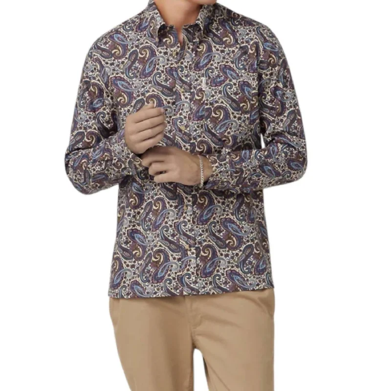 Signature Paisley Long Sleeve Shirt In Fog