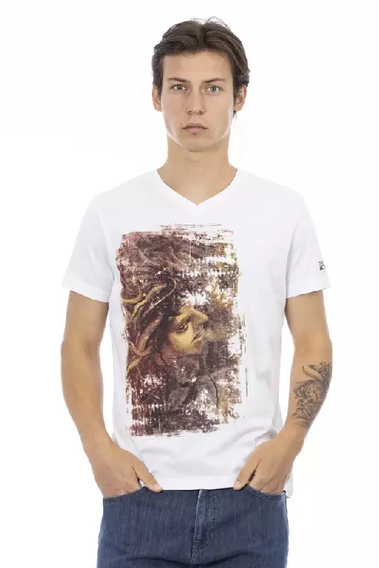 Trussardi Action Elegant V-Neck Tee with Chic Front Men's Print