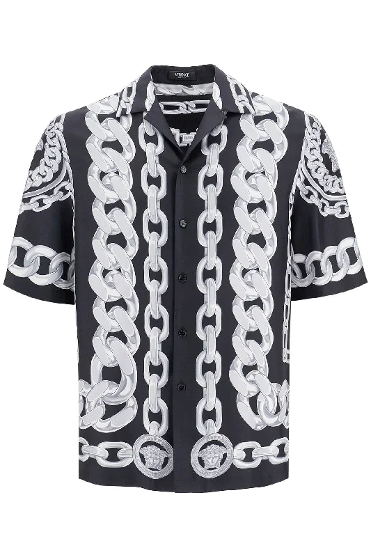 Versace Men's 'Printed Silk Medusa Chains Bowling Shirt